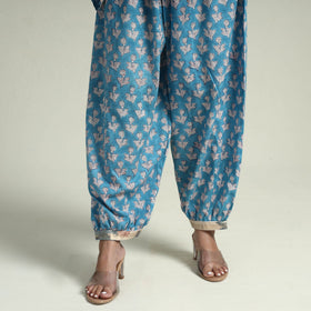 Blue - Sanganeri Block Printed Maheshwari Silk Kurta with Palazzo & Dupatta Set