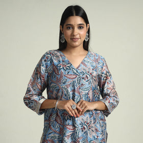  Sanganeri Block Printed Maheshwari Silk Kurta with Palazzo & Dupatta Set Online at iTokri.com