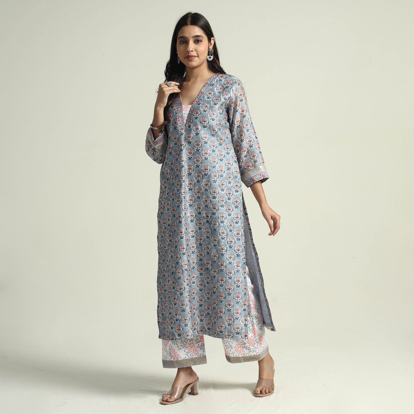 Sanganeri printed maheshwari silk kurta with palazzo &
