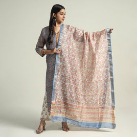 Buy Sanganeri Block Printed Maheshwari Silk Kurta with Palazzo & Dupatta Set Online at iTokri.com