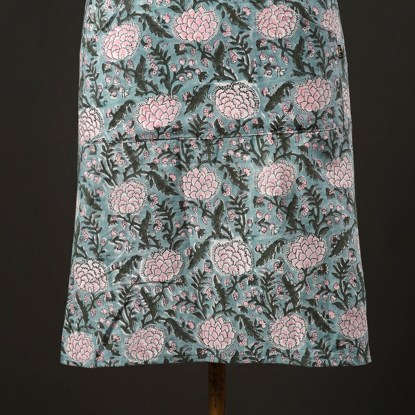 Blue - sanganeri cotton apron with pocket 01 - handcrafted