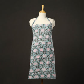 Blue - sanganeri cotton apron with pocket 01 - handcrafted