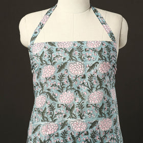 Blue - sanganeri cotton apron with pocket 01 - handcrafted