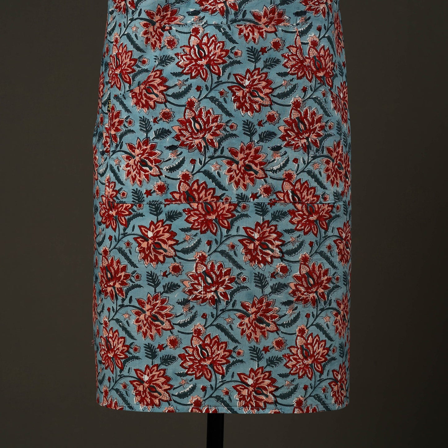 Blue - sanganeri cotton apron with pocket 07 - handcrafted