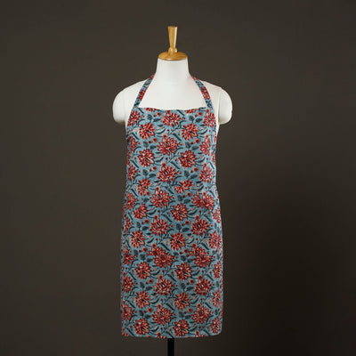 Blue - sanganeri cotton apron with pocket 07 - handcrafted