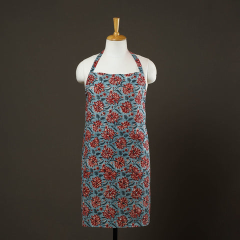 Blue - sanganeri cotton apron with pocket 07 - handcrafted