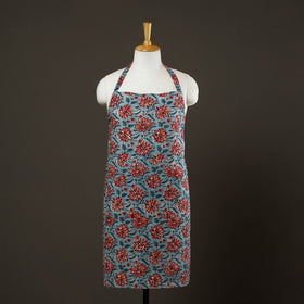 Blue - sanganeri cotton apron with pocket 07 - handcrafted
