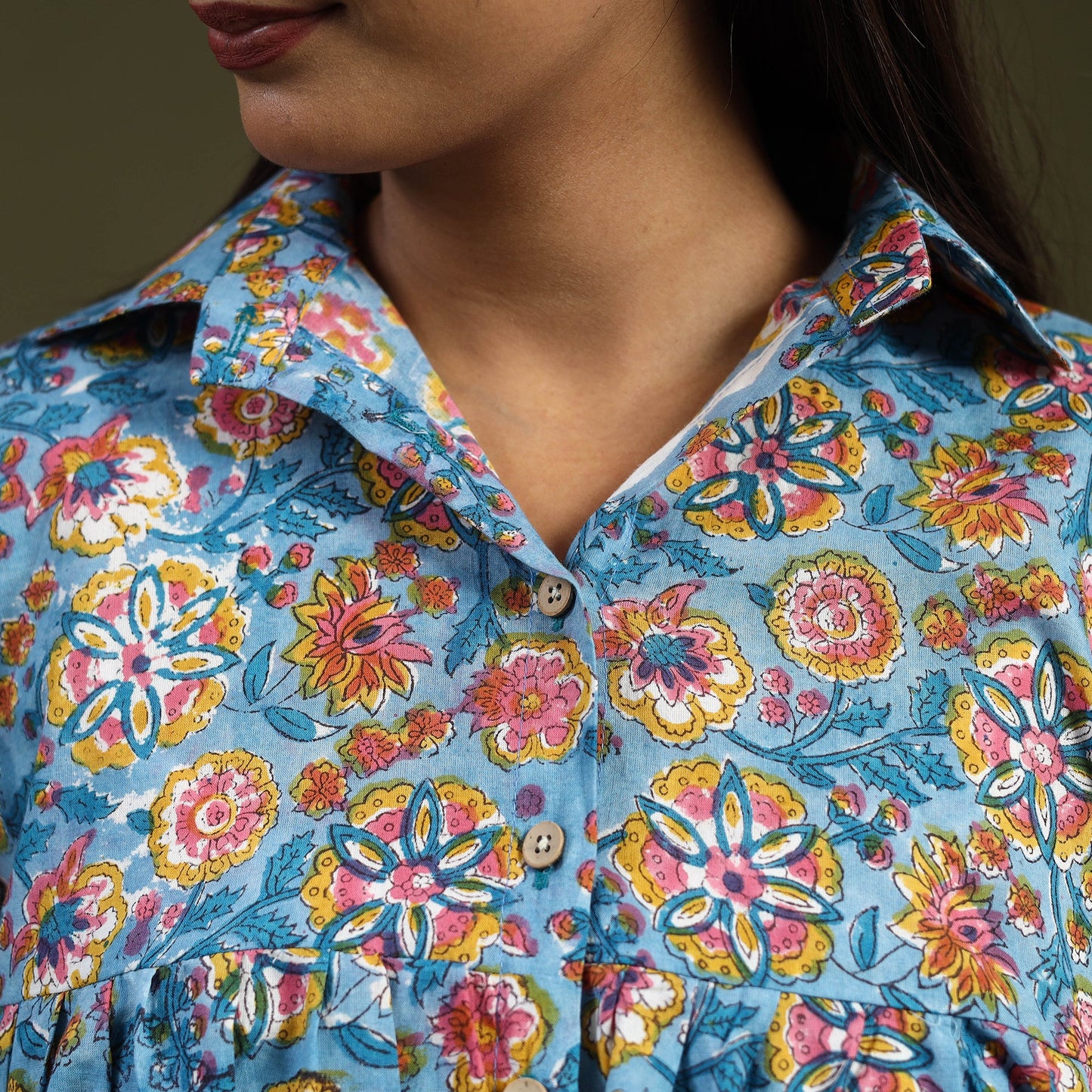 Buy Blue Sanganeri Block Print Cotton Crop Top