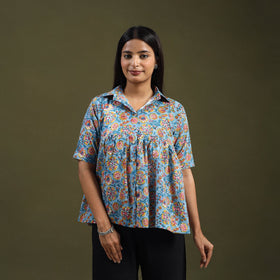 Buy Blue Sanganeri Block Print Cotton Crop Top