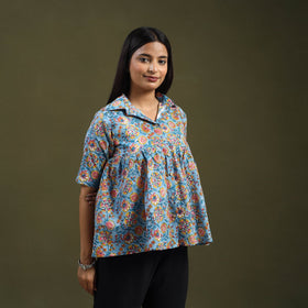 Buy Blue Sanganeri Block Print Cotton Crop Top