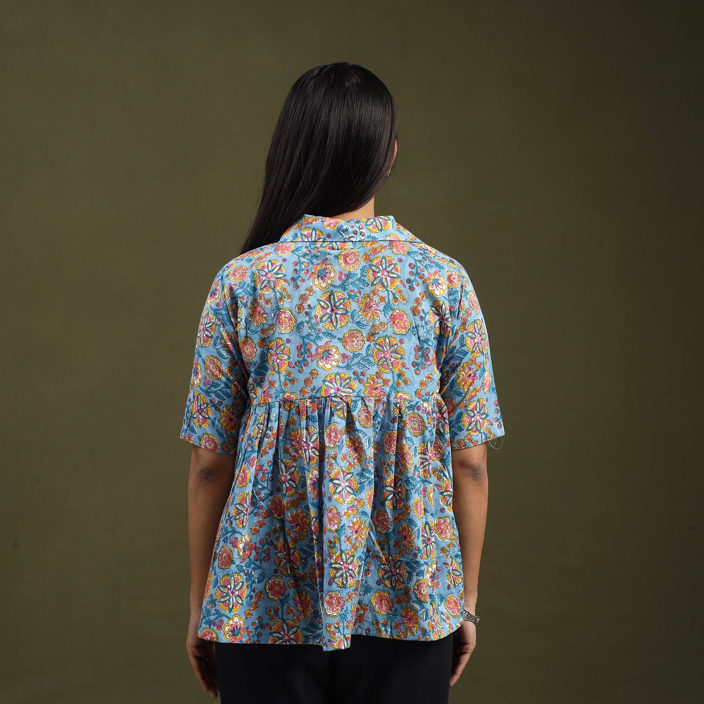 Buy Blue Sanganeri Block Print Cotton Crop Top