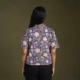 Blue Lime Green Sanganeri Block Print Cotton Crop Top