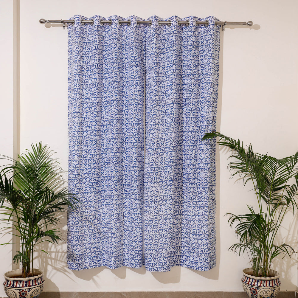 Blue - sanganeri cotton door curtain (7 x 3.2 feet) (single