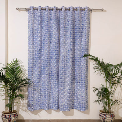 Blue - sanganeri cotton door curtain (7 x 3.2 feet) (single