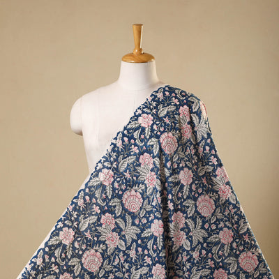 Blue - sanganeri cotton fabric 02 - handcrafted