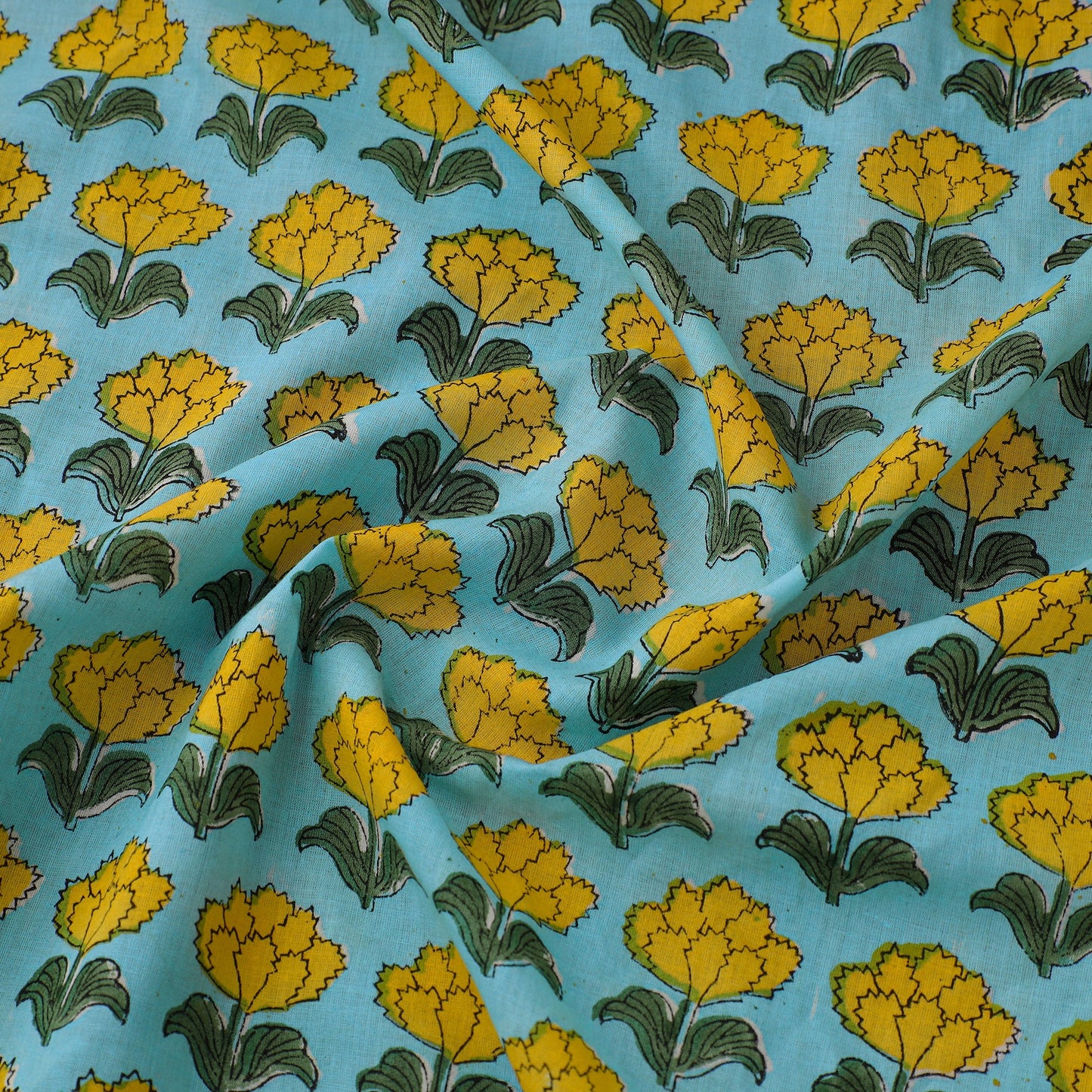 Blue Sanganeri Block Print Cotton Fabric