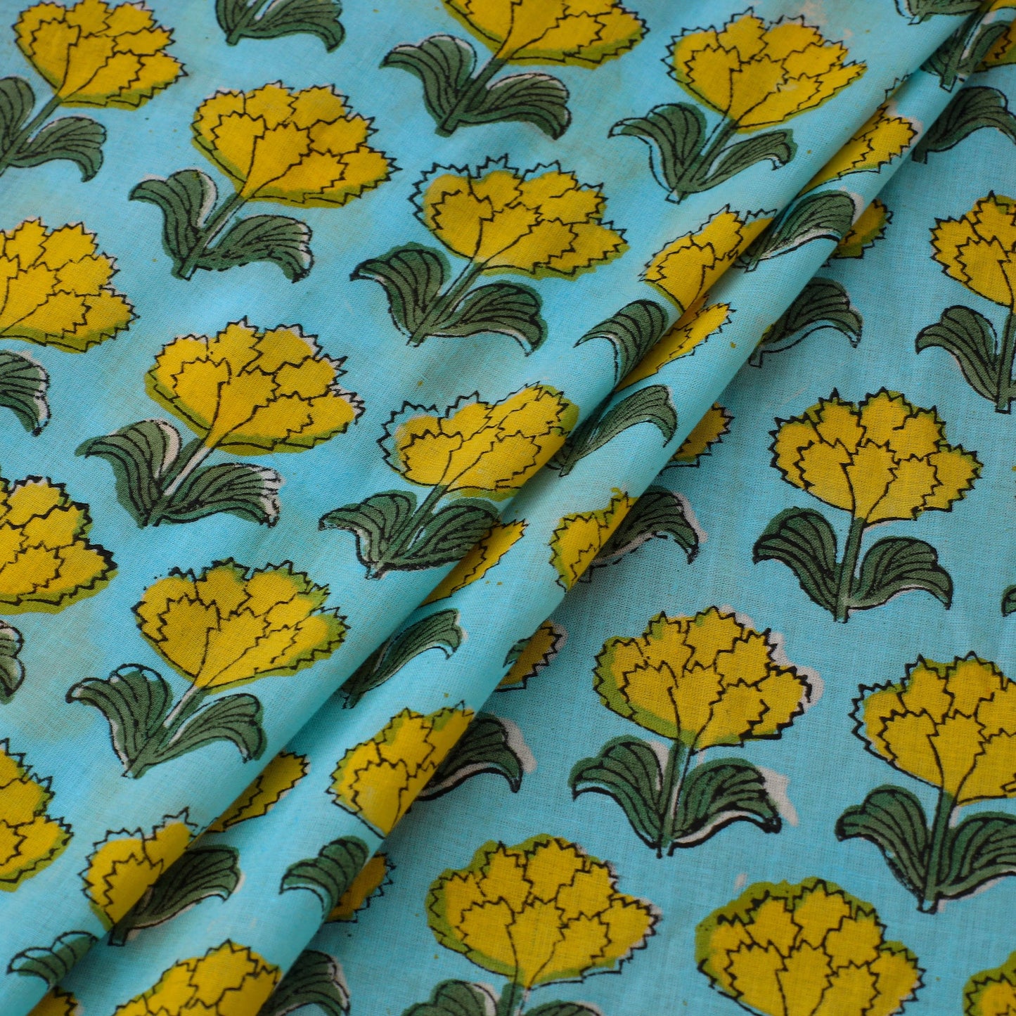 Blue Sanganeri Block Print Cotton Fabric