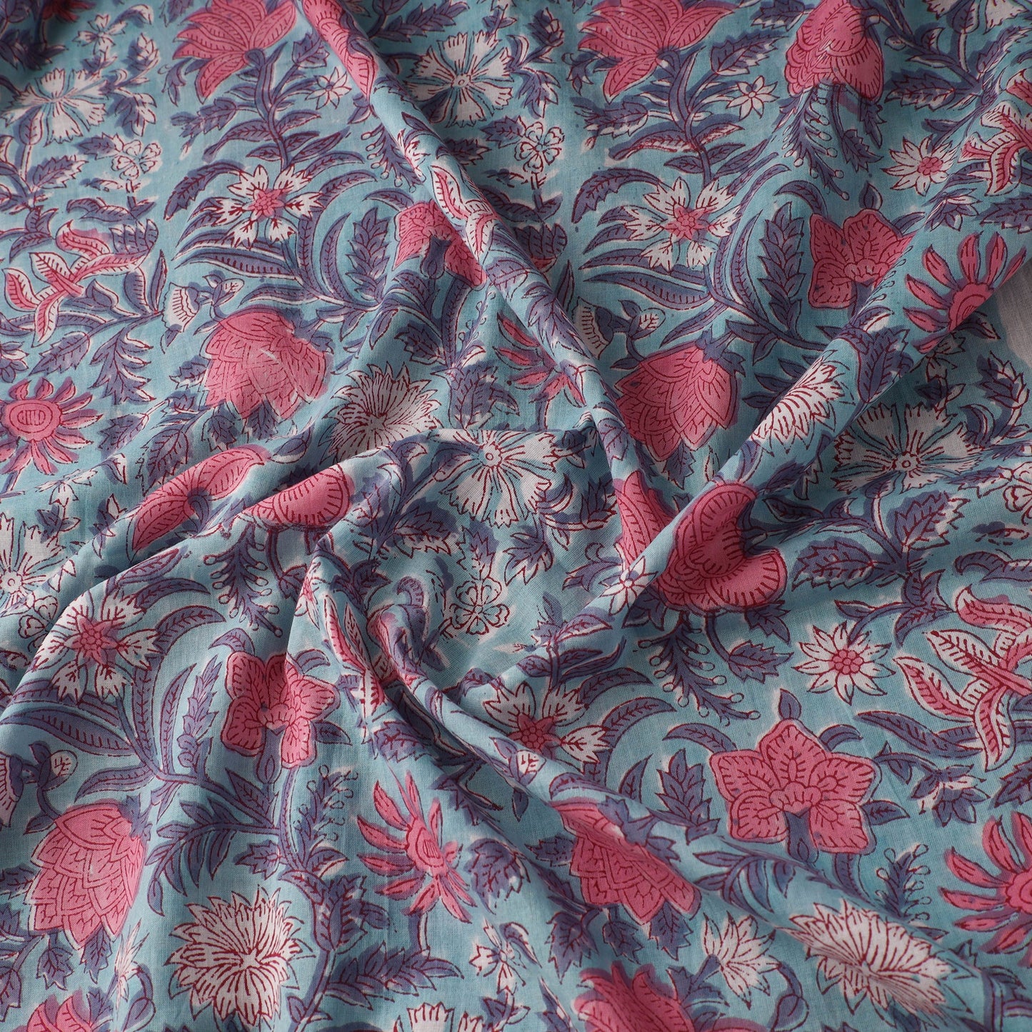 Blue - sanganeri cotton fabric 24 - handcrafted