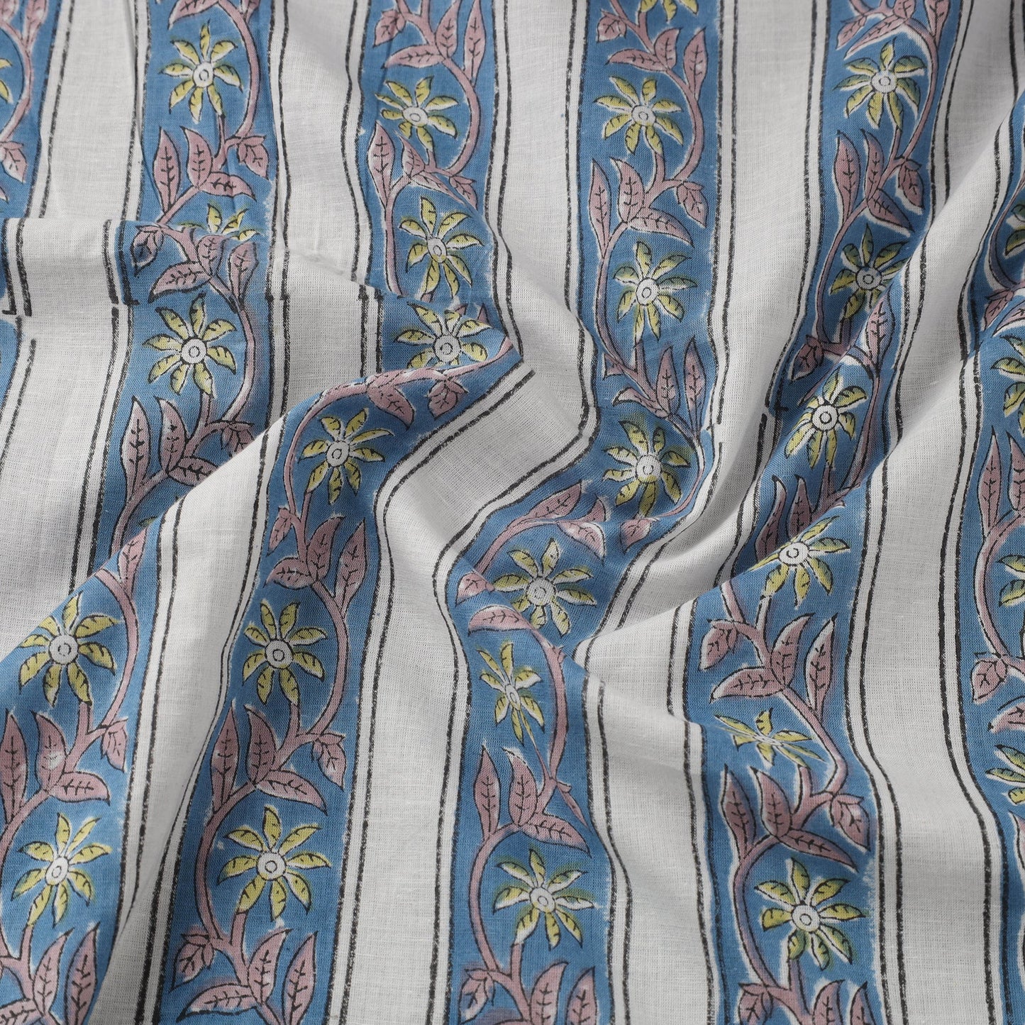  Blue Sanganeri Block Print Cotton Fabric