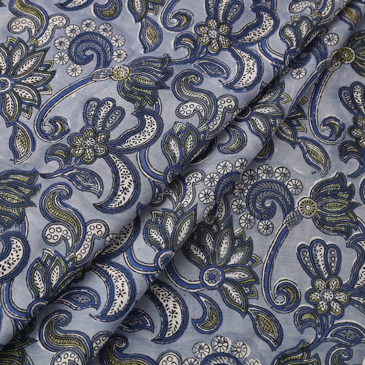 Blue Sanganeri Block Print Cotton Fabric