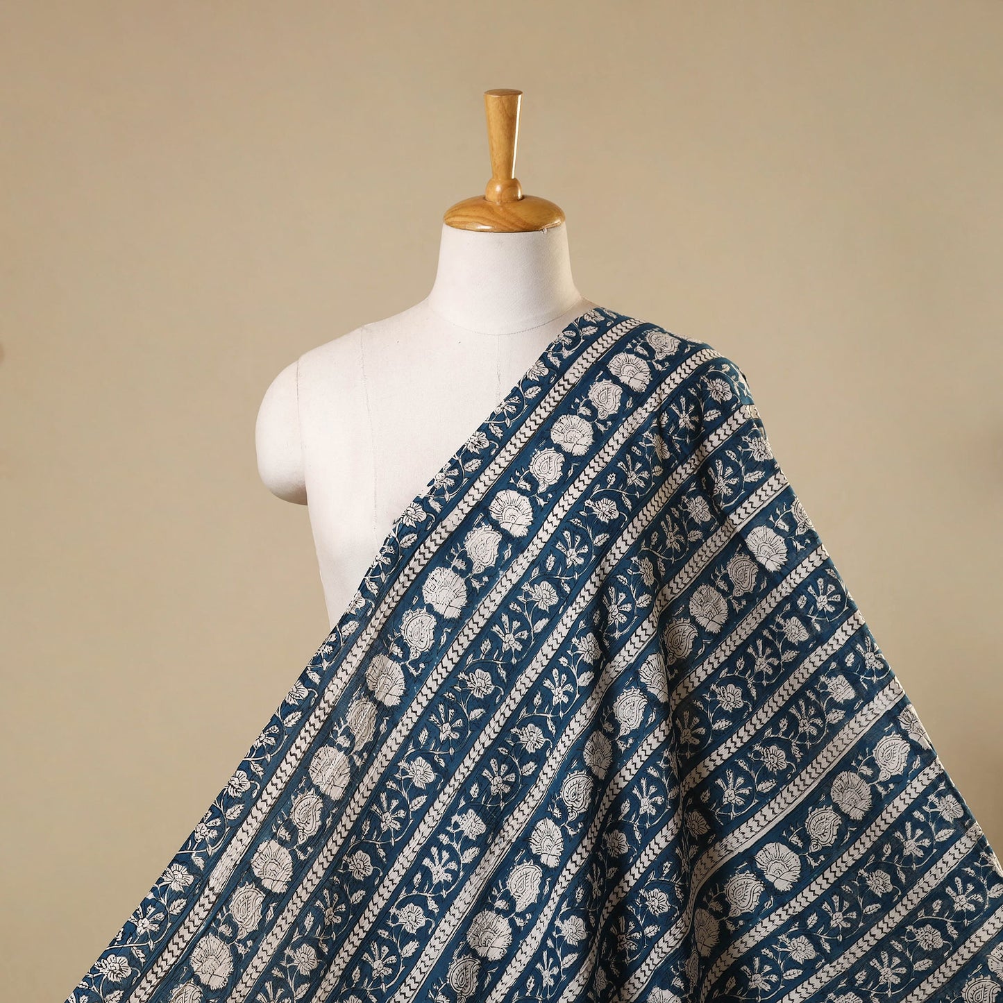 Blue Sanganeri Block Print Cotton Fabric
