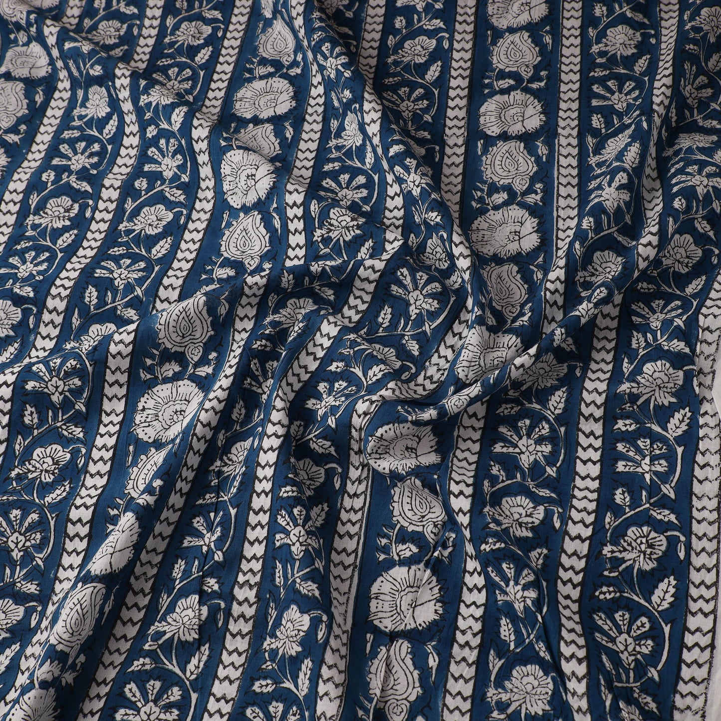 Blue Sanganeri Block Print Cotton Fabric