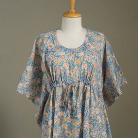 Blue Sanganeri Block Print Cotton Kaftan (Medium) 