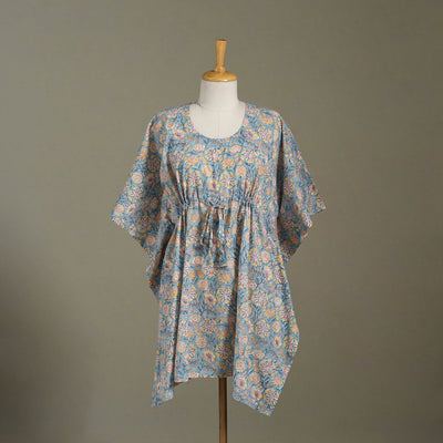 Blue Sanganeri Block Print Cotton Kaftan (Medium) 