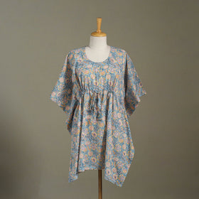 Blue Sanganeri Block Print Cotton Kaftan (Medium) 