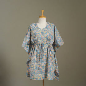 Blue Sanganeri Block Print Cotton Kaftan (Medium) 