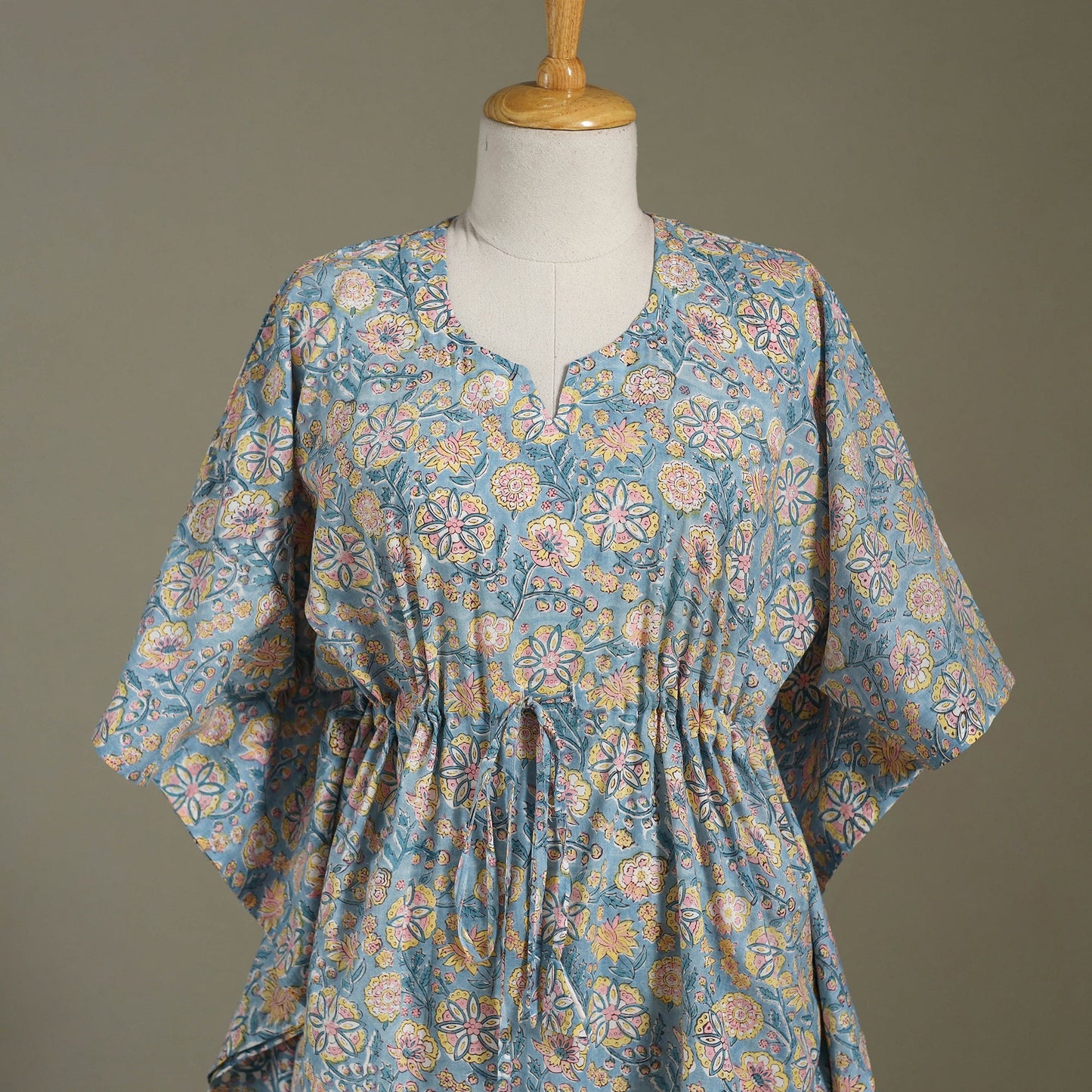 Blue Sanganeri Block Print Cotton Kaftan (Medium) 