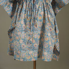 Blue Sanganeri Block Print Cotton Kaftan (Medium) 