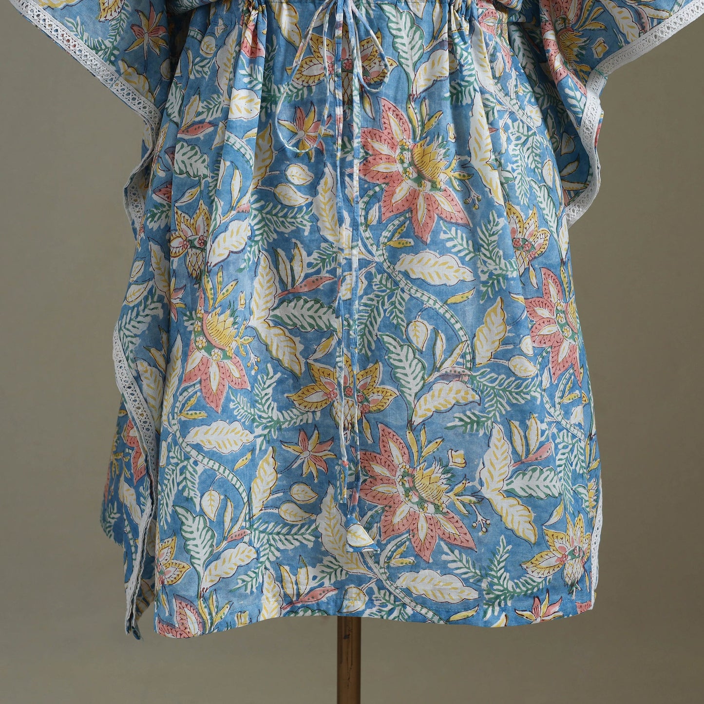 Blue Sanganeri Block Print Cotton Kaftan (Medium) 