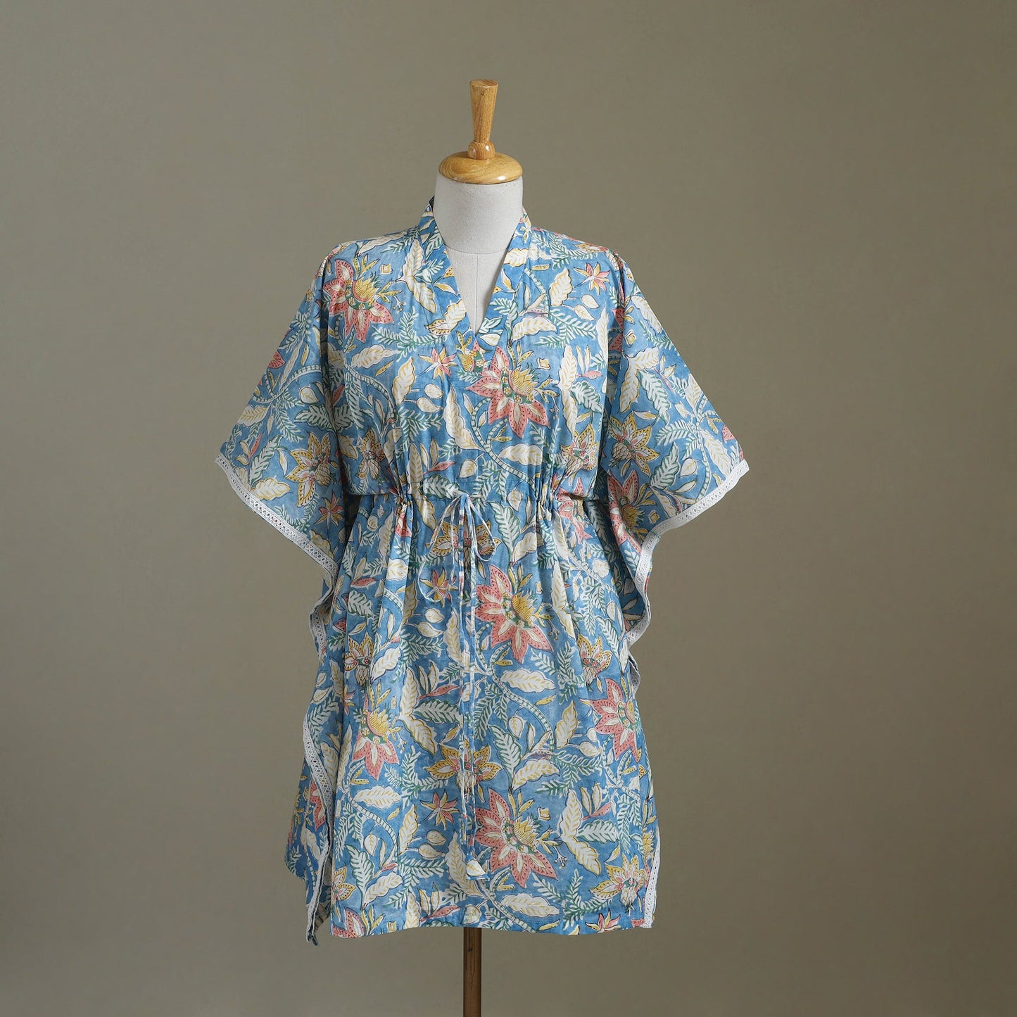 Blue Sanganeri Block Print Cotton Kaftan (Medium) 