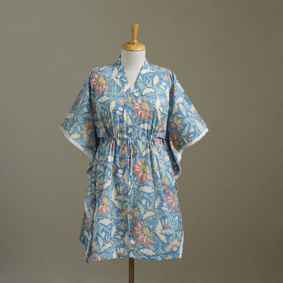 Blue Sanganeri Block Print Cotton Kaftan (Medium) 