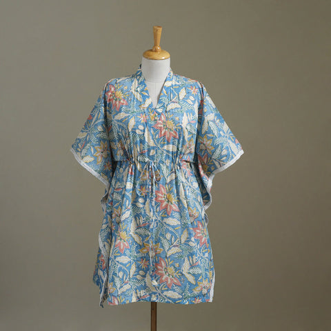 Blue Sanganeri Block Print Cotton Kaftan (Medium) 