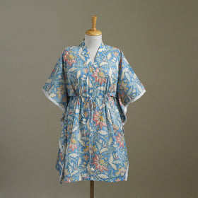 Blue Sanganeri Block Print Cotton Kaftan (Medium) 