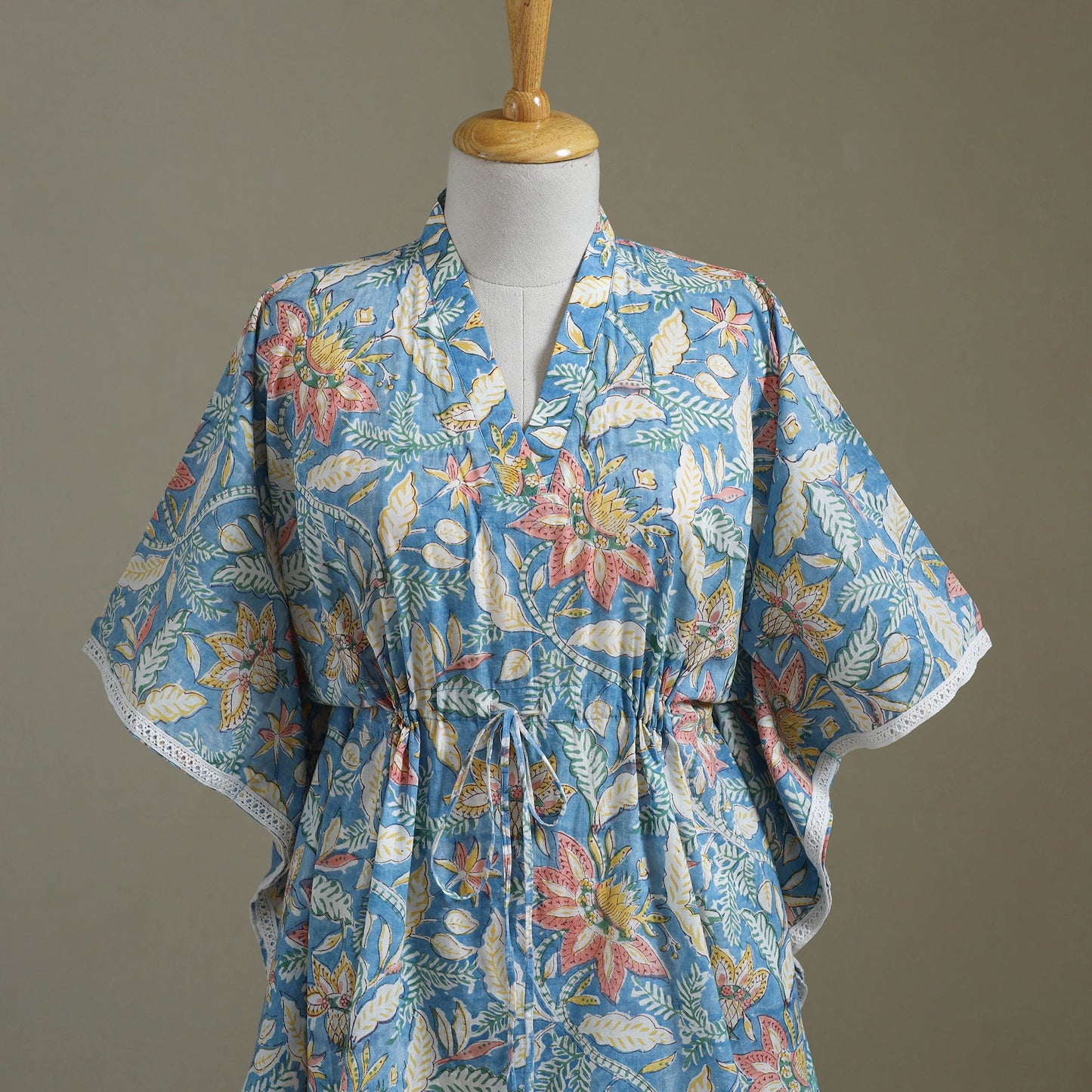 Blue Sanganeri Block Print Cotton Kaftan (Medium) 