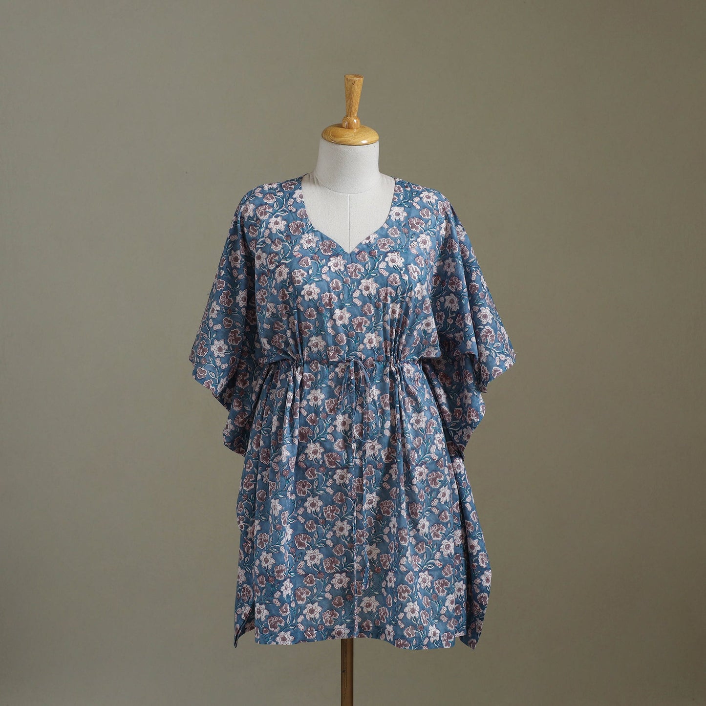 Blue Sanganeri Block Print Cotton Kaftan (Medium) 