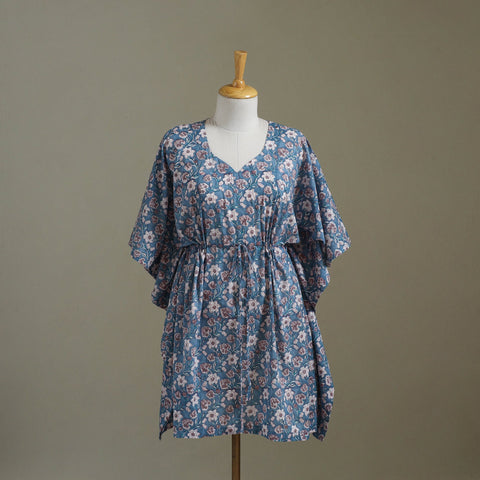 Blue Sanganeri Block Print Cotton Kaftan (Medium) 