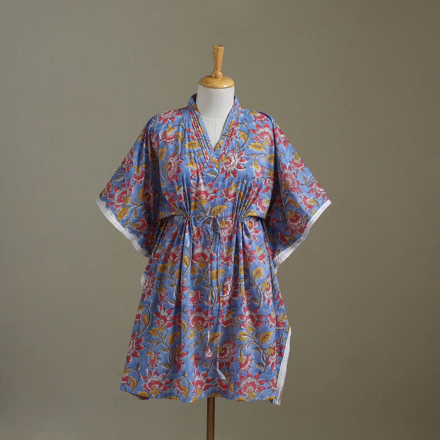 Blue Sanganeri Block Print Cotton Kaftan (Medium) 