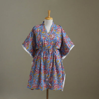 Blue Sanganeri Block Print Cotton Kaftan (Medium) 