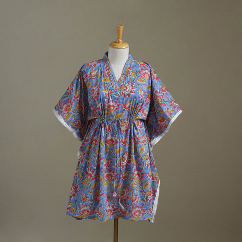 Blue Sanganeri Block Print Cotton Kaftan (Medium) 