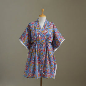 Blue Sanganeri Block Print Cotton Kaftan (Medium) 