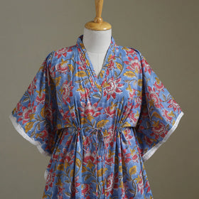 Blue Sanganeri Block Print Cotton Kaftan (Medium) 