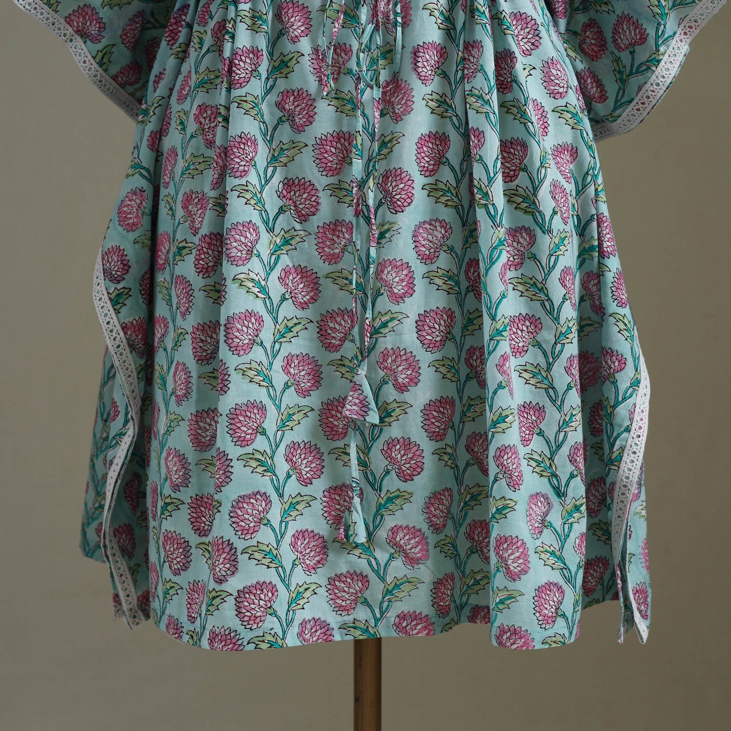 Blue Sanganeri Block Print Cotton Kaftan (Medium) 