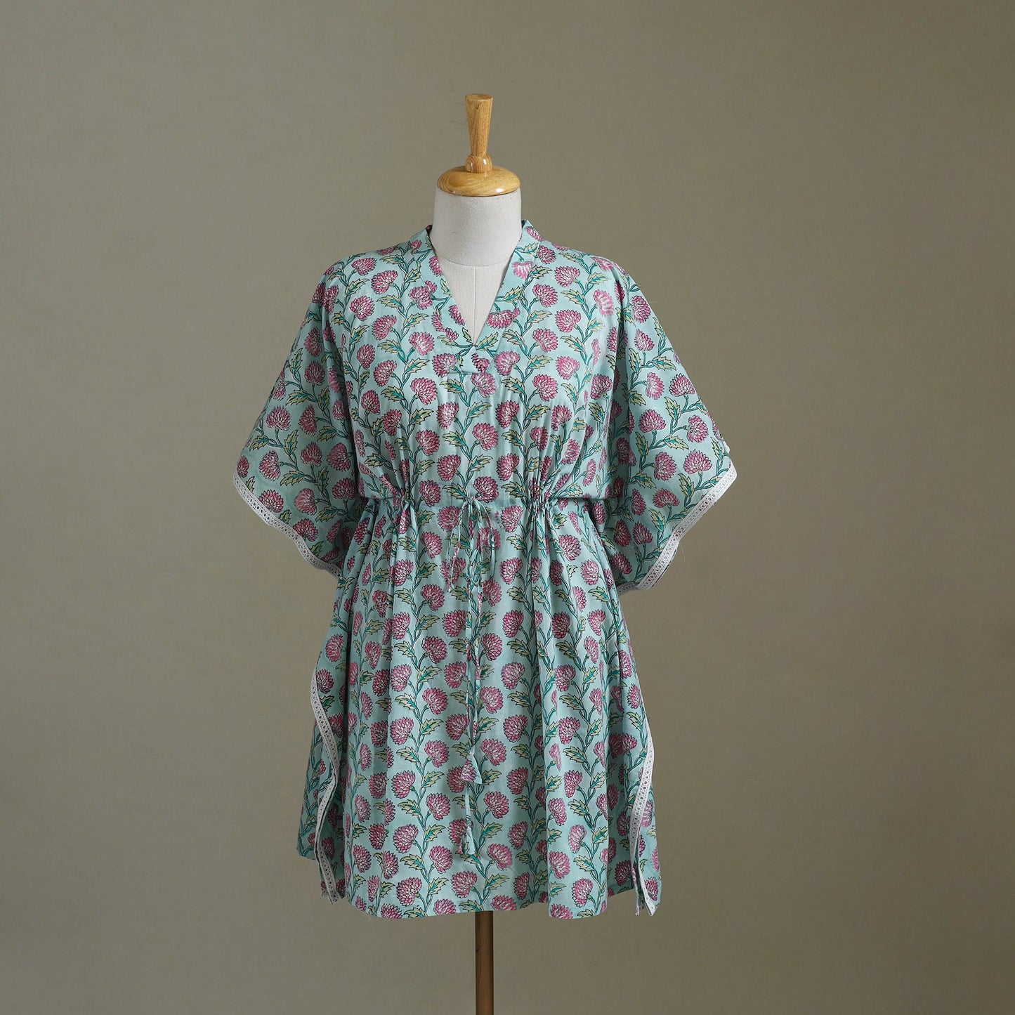 Blue Sanganeri Block Print Cotton Kaftan (Medium) 