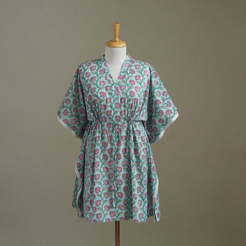 Blue Sanganeri Block Print Cotton Kaftan (Medium) 