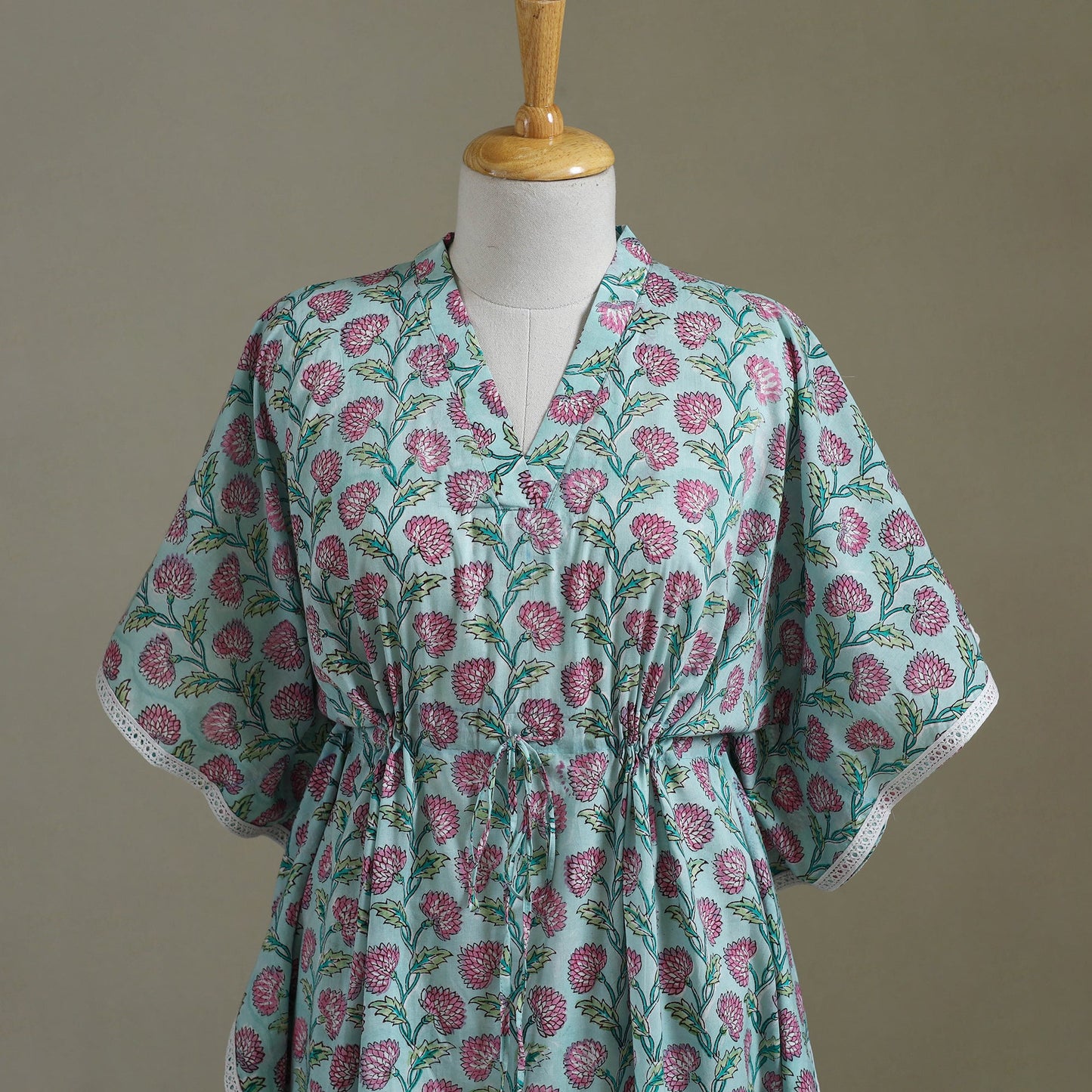 Blue Sanganeri Block Print Cotton Kaftan (Medium) 