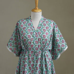 Blue Sanganeri Block Print Cotton Kaftan (Medium) 